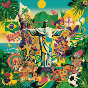 colagem com ícones da cultura brasileira