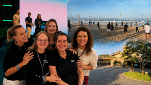 Montagem reúne registros enviados pelas Misses durante o Brand 100, em Florianópolis, com momentos da programação, encontros do mercado e atividades no Costão do Santinho