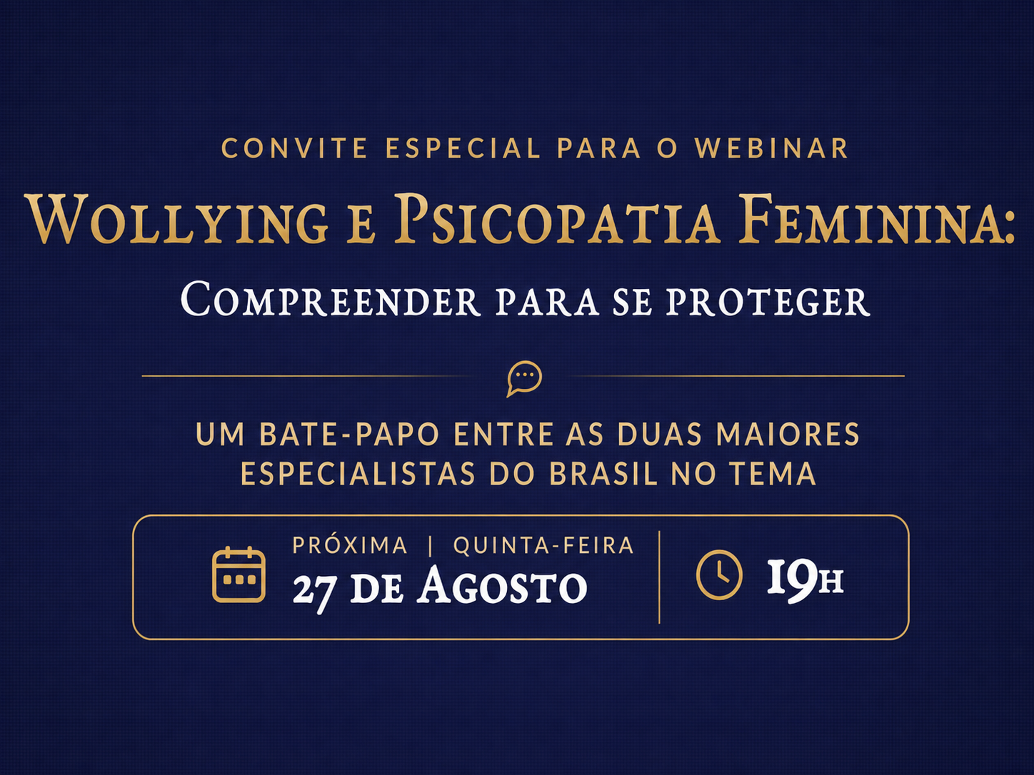 Kaká Ribeiro e Thays Cunha divulgam webinar sobre wollying e psicopatia feminina