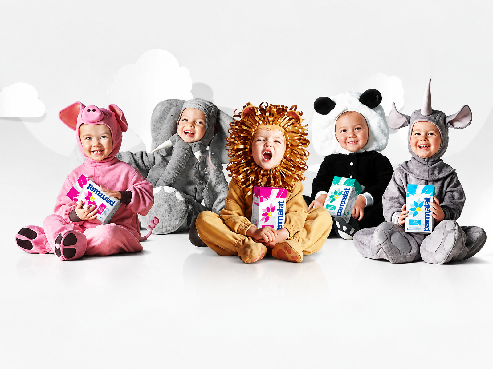 Crianças fantasiadas de animais na campanha Mamíferos da Parmalat
